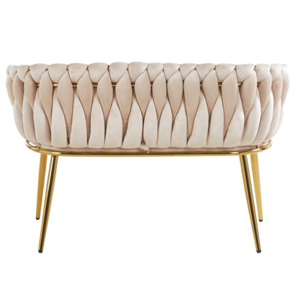 ELEGANCKA SOFA DO SALONU LUB GABINETU ROSE BEŻOWY VELVET ZŁOTE METALOWE NOGI - TYŁ